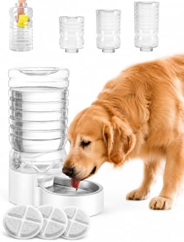 Heouvo 2.5 Gal Gravity Dog Water Dispenser, Wide-Mouth, 3 Filters, White