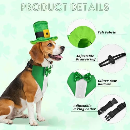 St. Patrick’s Day Dog Tuxedo with Green Bowtie Pet Irish Leprechaun Hat with Belt Buckle Dog Patricks Costume Set Lucky Themed Outfits for Cats Puppies Dogs （L） - Image 4