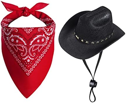 choyaxo Pet Cowboy Costume Halloween Costumes for Dogs Cat Cowboy Hat with Bandana Scarf- Black, Small by choyaxo