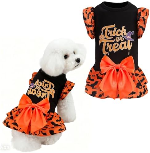 EXPAWLORER Dog Halloween Dress for Small Dogs,Puppy Costumes Pet Clothes Holiday Girl Dogs Shirt with Halloween Pattern,Party Dog Vest Dresses Cat Apparel Sweater Warm Skirt by EXPAWLORER