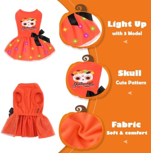 Dog Halloween Dress with Led Light Wreath Puppy Clothes Costumes Outfits for Small Dog Girl - Image 2