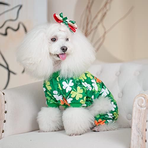 CuteBone Clover St.Patrick's Day Small Dog Pajamas Soft Puppy Pjs Fleece Stretchy Onesie Cat Clothes for Daily Wear P275XS - Image 4
