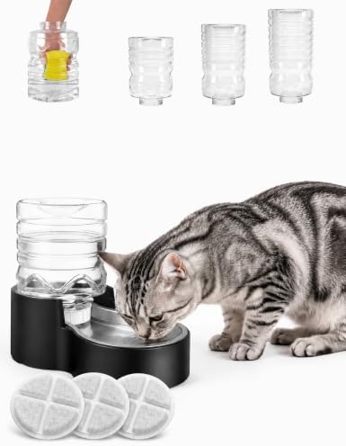 Heouvo 1.3 Gal Gravity Dog Water Dispenser, Wide-Mouth, 3 Filters, Black
