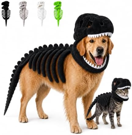 Pet Dinosaur Skeleton Costume for Cat Dog Halloween (Black 47.2in) by Unknown