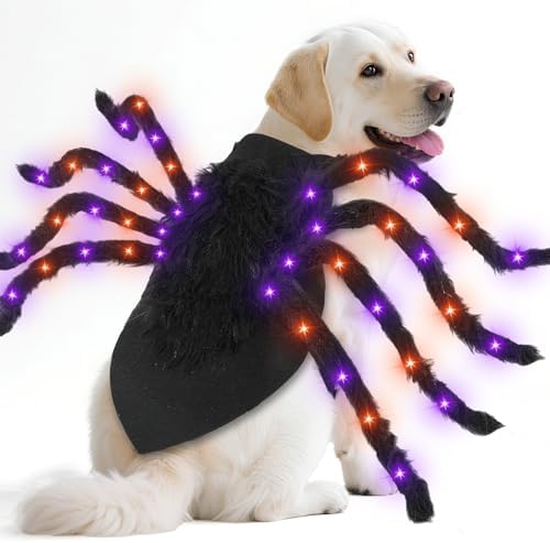 Halloween Light up Spider Dog Costumes for Small Medium Large Dogs by Camlinbo