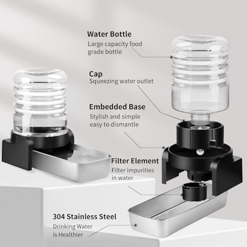 Marchul 1 Gallon Cat Water Dispenser, Automatic Gravity Dog Water Bowl Dispenser with 3 Filters, Stainless Steel Large Capacity Cat Waterer for Cats and Small Dogs (3 Filters) 3.8L