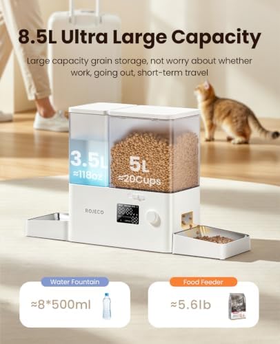 ROJECO Automatic Cat Feeder and Water Dispenser,8.5L Timed Cat Feeder