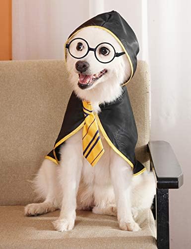Halloween Dog Costume Wizard Pet Shirt Funny Cat Clothes for Dogs Cats Clothing Outfits with Glasses (Small,Yellow) - Image 3