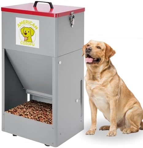 Automatic Dog Feeder with Wheels, 25lb Heavy Duty Galvanized Steel Gravity Food Dispenser - Easy to Move Rolling Pet Food Station for Indoor & Outdoor Use