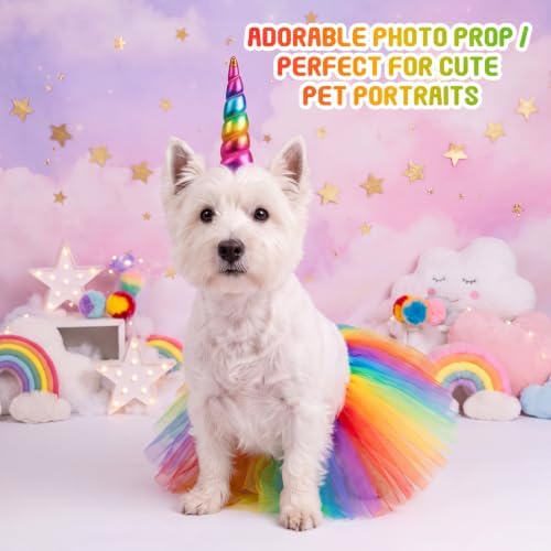 2 Pcs Unicorn Dog Costume, Rainbow Tutu and Unicorn Horn Headband - Image 6