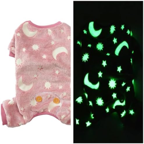 Plush Dog Pajamas Glow in The Dark Dog Jumpsuit 4 Legged Onesie for Small Medium Dog Cat, Pink Moon S - Image 2