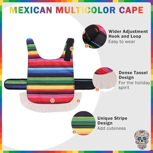 SCENEREAL Mexican Serape Dog Halloween Costume, Dog Hat Bandana Poncho Set - Image 4