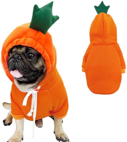 Happy Dog Hoodies - Funny Clothes for Small Dogs & Cats, Hooded Puppy Sweatshirt Coat, Winter & Halloween Outfit, Carrot Costume for Kitten, Chihuahua, Pomeranian, Yorkie (Orange, X-Large) by Anelekor
