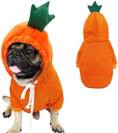 Happy Dog Hoodies - Funny Clothes for Small Dogs & Cats, Hooded Puppy Sweatshirt Coat, Winter & Halloween Outfit, Carrot Costume for Kitten, Chihuahua, Pomeranian, Yorkie (Orange, X-Large) by Anelekor
