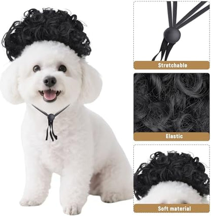 1 Pcs Funny Pets Wigs for Dog, Funny Black Curly Dog Wig Adjustable Pet Wigs for Halloween Pet Costume Accessories for Halloween, Christmas, Parties, Festivals Cosplay - Image 4