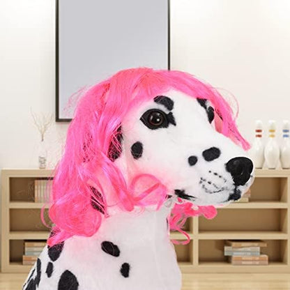 Funny Dog Cat Cosplay Wig, Pet Wigs for Halloween, Christmas, Parties, Festivals, Dog Wigs for Small Medium and Large Dogs（Rose Red Long Curly Hair） - Image 3