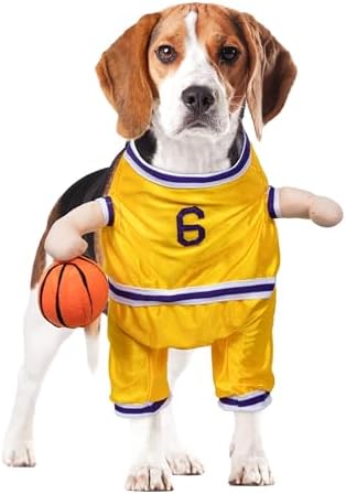 DELIFUR Dog Basketball Player Costume - Pet Halloween Costume Adjustable Funny Dress Up Sports Outfit Cosplay Clothes for Small Medium Dog (Yellow Basketball, Large) by DELIFUR