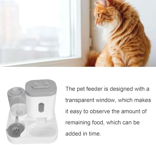 Automatic Cat Feeder and Water Dispenser Set, Pet Food Water Dispenser, Automatic Dog Feeder and Dog Water Dispenser, 2 in 1 Large Capacity Detachable Automatic Cat Waterer Feeder for Dog Puppy (Grey)