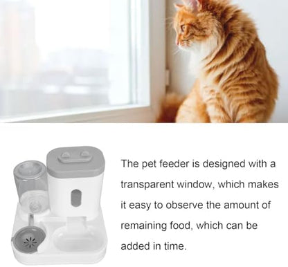 Automatic Cat Feeder and Water Dispenser Set, Pet Food Water Dispenser, Automatic Dog Feeder and Dog Water Dispenser, 2 in 1 Large Capacity Detachable Automatic Cat Waterer Feeder for Dog Puppy (Grey)