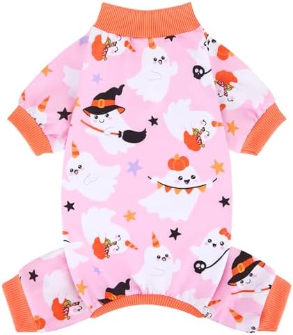XPUDAC Halloween Ghost Dog Clothes Soft Strechy Puppy Pajamas Doggie Pjs Puppy Onesie Pet Outfits Cat Jumpsuits, 222-L by XPUDAC