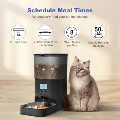 ANDOLL HOME Automatic Cat Feeder,4L Timed Cat＆Dog Dry Food Dispenser
