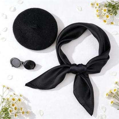 Dog Beret Scarf Glasses Pet French Beanie for Small Dogs Cats(Black, Small) - Image 4