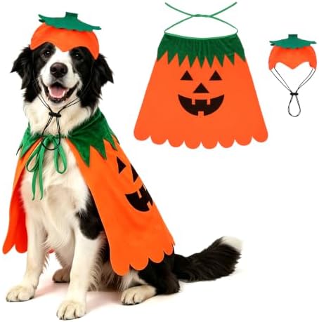 Dog Halloween Pumpkin Costume, Pumpkin Cloak & Hat Set for M/Large Dogs(L) by YUEPET