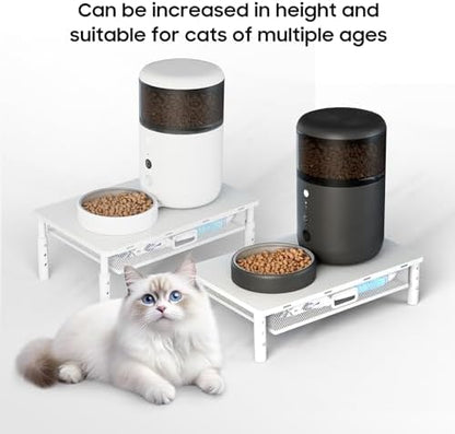 W‌SOWX Adjustable Automatic Cat Feeder Stand, Elevated Cat Food Stand,White