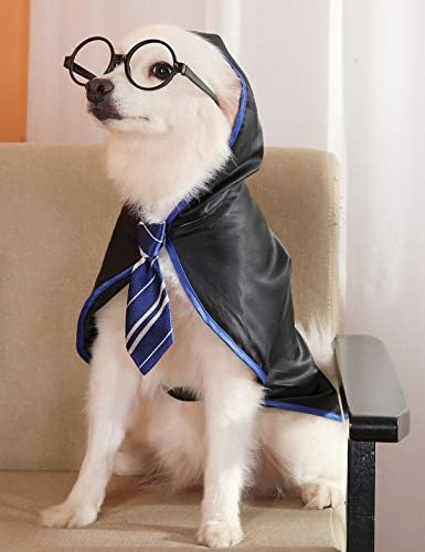 Halloween Dog Costume Wizard Pet Shirt Funny Cat Clothes for Dogs Cats Clothing Outfits with Glasses (Large,Blue) - Image 2