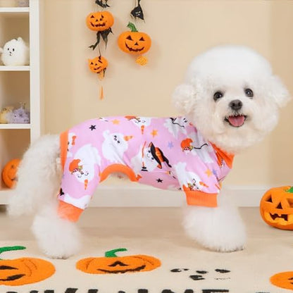 XPUDAC Halloween Ghost Dog Clothes Soft Strechy Puppy Pajamas Doggie Pjs Puppy Onesie Pet Outfits Cat Jumpsuits, 222-L - Image 3