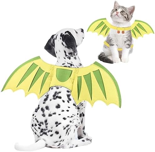 Coppthinktu Dog Dragon Wings, Dog Halloween Costumes, Small, Medium, Large, Yellow Felt Cloth Wings, Christmas, Halloween Theme Clothes Outfit Christmas Party Special Events Photo Props by Coppthinktu