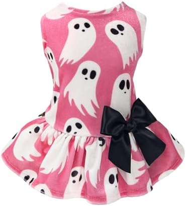 Fitwarm Halloween Ghost Dog Dress, Funny Dog Halloween Costumes, Doggy Clothes for Small Dogs Girl, Pet Apparel, Pink, White, Black, Medium by Fitwarm