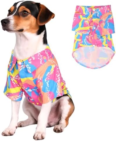 80s Dog Costume Hawaiian Shirts - 90s Halloween Retro Disco Breathable Puppy Outfit for Small Medium Dogs (Pink, 4X-Large) by Unknown