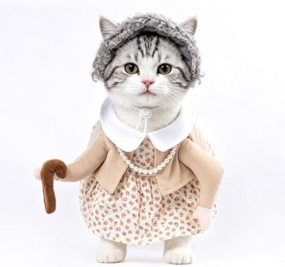 DELIFUR Cat Old Lady Costume Funny Grandma Dress Up for Halloween, X-Small by DELIFUR