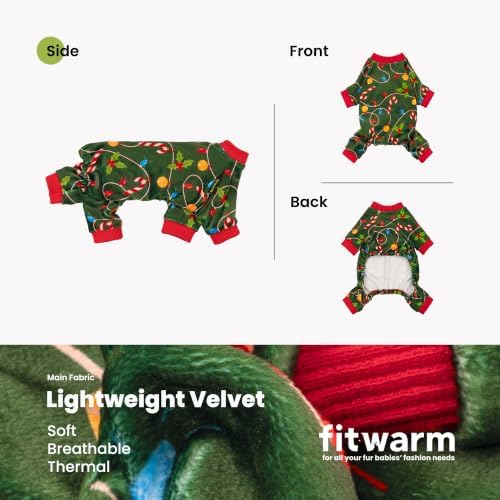 Fitwarm Colorful Lights Dog Pajamas, Cozy Christmas Outfit for Small Dogs Boy Girl, Holiday Pet Clothes, Green, Red, XL - Image 4