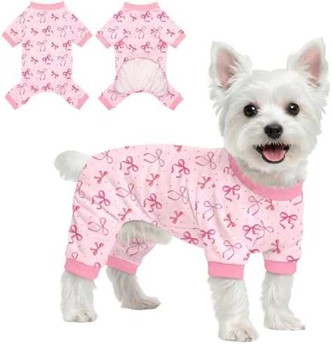 Dog Pajamas for Small Medium Dogs Pjs Pink Bow Dog Onesie Breathable Puppy Pj Pet Stretchy Soft Sleepwear for Spring Summer Costume-XL by Ruirichfun