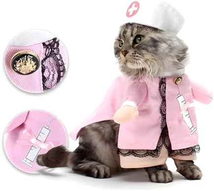 NACOCO Dog Cat Nurse Costume Pet Nurse Clothing Halloween Jeans Outfit Apparel (S) - Image 2
