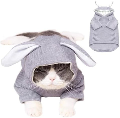 ANIAC Pet Hoodie Cat Rabbit Outfit with Bunny Ears Cute Sweatshirt Spring and Autumn Puppy Knitted Sweater Kitty Soft Knitwear (XXL-Large, Grey) by ANIAC