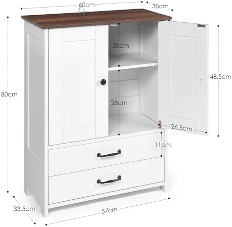 Dog Feeding Station,Double Door Locker with 2 Adjustable Bowls,Pet Food Storage Pet Feeder Cabinet Container with Dog Raised Bowls and Hanger for Feeding & Watering Supplies (White)