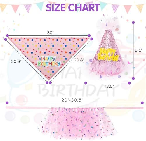SCENEREAL Dog Birthday Bandana with Hat and Dress Girl Set, Large Dog Birthday Party Supplies, Cute Pink Tutu Skirt Outfit for Medium Large Dogs - Image 4