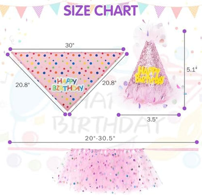 SCENEREAL Dog Birthday Bandana with Hat and Dress Girl Set, Large Dog Birthday Party Supplies, Cute Pink Tutu Skirt Outfit for Medium Large Dogs - Image 4