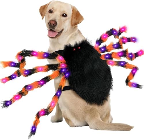 OurWarm Dog Halloween Costumes Adjustable LED Spider Costume for Large Dogs by OurWarm