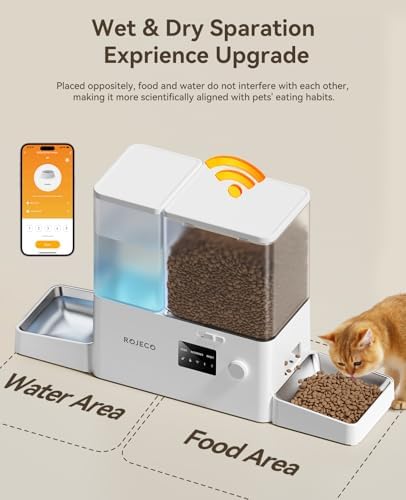 ROJECO Automatic Cat Feeder and Water Dispenser,2.4G WiFi Control Feeding