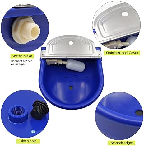 MINYULUA Automatic Waterer Bowl Large Horse Waterer with Float Valve (Blue)