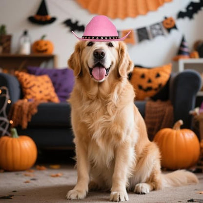 choyaxo Pet Cowboy Costume Cosplay Cap Halloween Costumes for Dogs Cat Pet Party Decoration Mini Cowboy Hat (Pink, Large) - Image 6