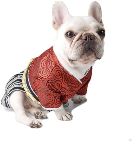 Samurai Pet Costume for French Bulldog, Funny Samurai Outfit, Dog & Cat Party Clothes, Halloween Cosplay (M, Red) - Image 3