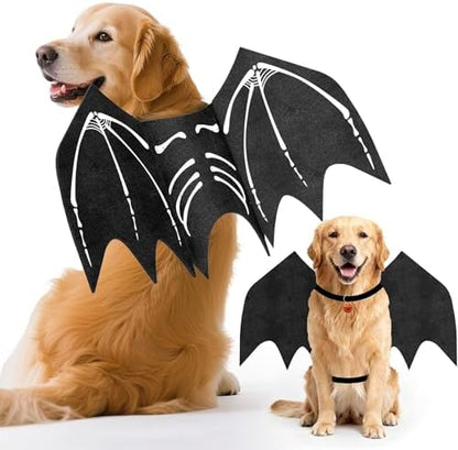 Olanrun Large Dog Halloween Costumes, Adjustable Dog Bat Wings Costumes for Large Dogs with Pumpkin Bell Skeleton Print On The Back, Pet Costume Halloween Cosplay Party Dress Up, L Black by OLANRUN