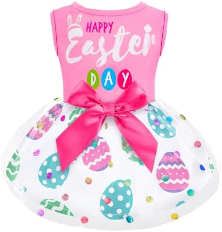 Dog Easter Outfit Cute Happy Easter Day Dog Dress Bunny Eggs Easter Dog Cat Clothes Pink Tulle Pet Doggie Apparel Outfit with Bowknot for Small Dogs Puppy Cat Girl Costume by BAOBICUTE
