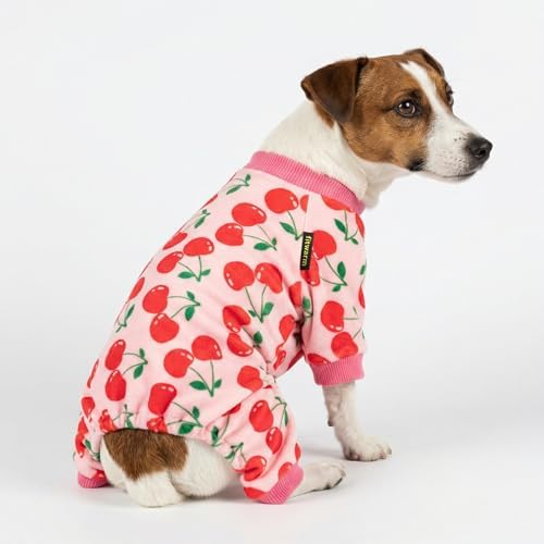 Fitwarm Cute Cherry Dog Pajamas, Warm Dog Onesie with Feet, Dog Clothes for Small Dogs Girl, Fleece Pet Outfit, Pink, Red, XS - Image 3