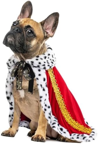 Pet ​King Cloak Christmas Dog Costumes Lux Fur Red Royal Cape Cat Robe Warm Winter Coat Outfit Medium Large Dogs Prince Costume Xmas Queen Clothes Princess Cosplay Birthday Dress (Red, Small) by Vaudarkit